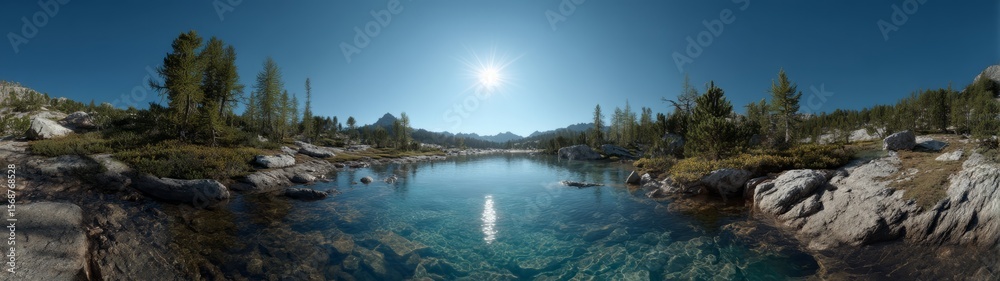 Naklejka premium Nature reflection mountain lake hdr 360 degrees