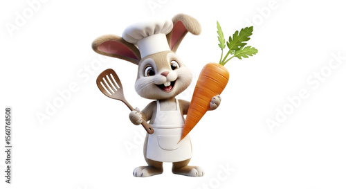 Adorable Chef Rabbit with a Carrot: A Whimsical Culinary Illustration