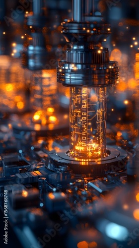 A futuristic blockchain laboratory where light and data intertwine, showcasing technological innovation and the future