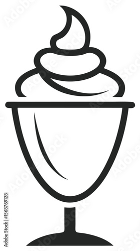 Simple Black and White Ice Cream Sundae Icon Illustration