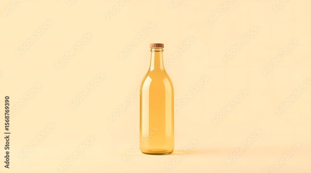Obraz premium Elegant amber glass bottle presentation on minimalist pale background