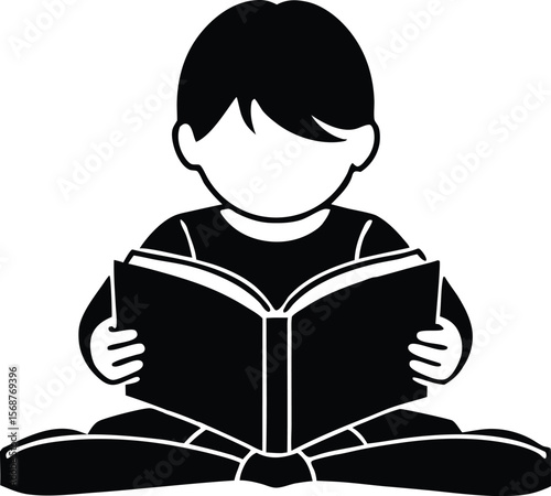 Child Reading Book Silhouette Vector Illustration for Education and Literacy