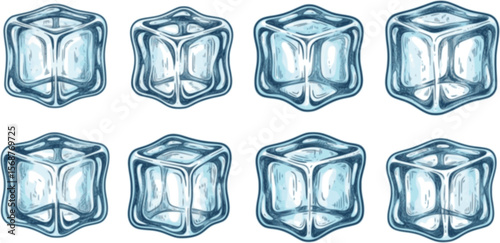 Hand-Drawn Ice Cubes Vector Summer Drinks, Cocktails, and Refreshment Designs.
