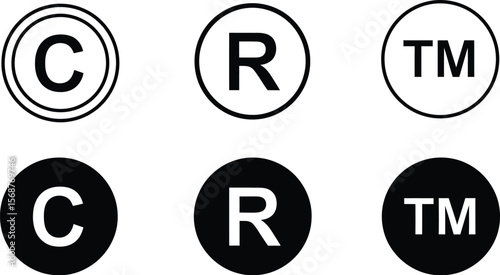 Illustration of copyright registered trademark symbols in black and white