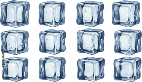 Hand-Drawn Ice Cubes Vector Summer Drinks, Cocktails, and Refreshment Designs.
