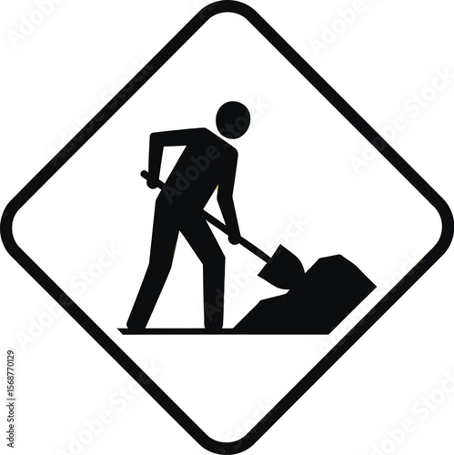 Yellow sign showing a person digging with a shovel in a construction area