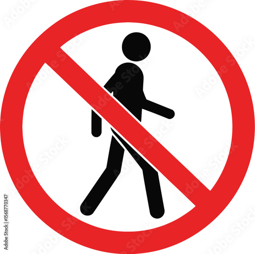 A red circle with a line through a walking person on a white background