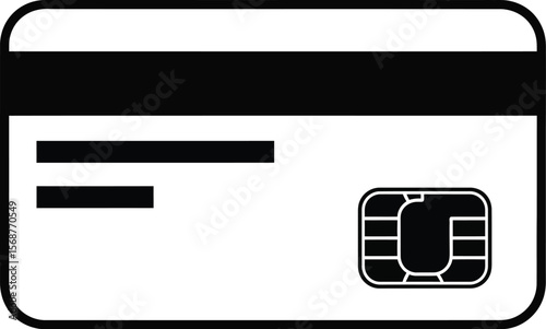 Illustration of a credit card with chip and magnetic stripe in black