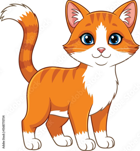 Cartoon orange tabby cat standing on a white background illustration