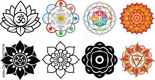 Collection of Chakra Symbols and Sacred Geometry Designs for Spiritual Practices