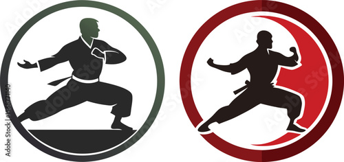 Martial Arts Silhouette Logos Depicting Karate or Taekwondo Stance