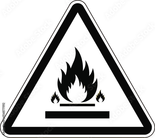 A yellow flammable warning sign with black triangle and flame symbol