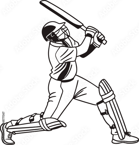 Cricket batsman swinging bat line art vector illustration design