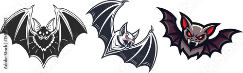 Three Bat Illustrations in Different Styles for Halloween or Horror