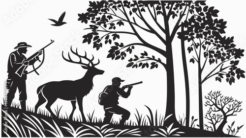 Hunting Silhouettes Clip Art — Deer, Antlers, Hunters, Guns, Scopes & Woodland Scenes for Hunting Clubs & Apparel