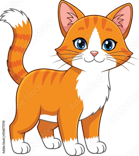 Cartoon orange tabby cat standing on a white background illustration