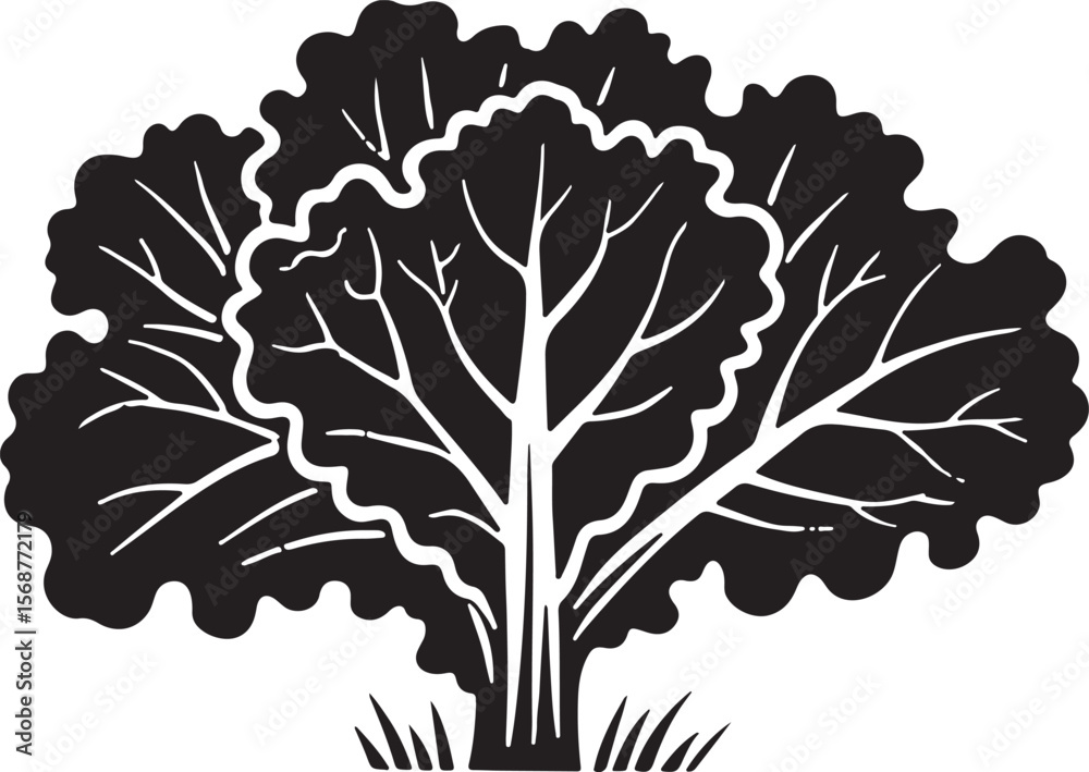 Obraz premium Stylized silhouette of a lush green tree with wavy leaves and visible branches