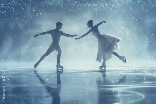 Figure skaters glide gracefully on the ice, spinning and leaping as if in a dream