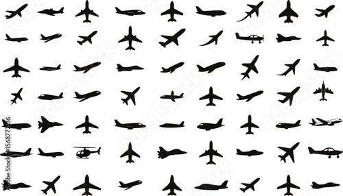Set of airplane,Airplane icon logo set vector,Vector isolated plane icon silhouette. Pictogram vector or plane flying silhouette shape graphic simple plain clipart symbol.