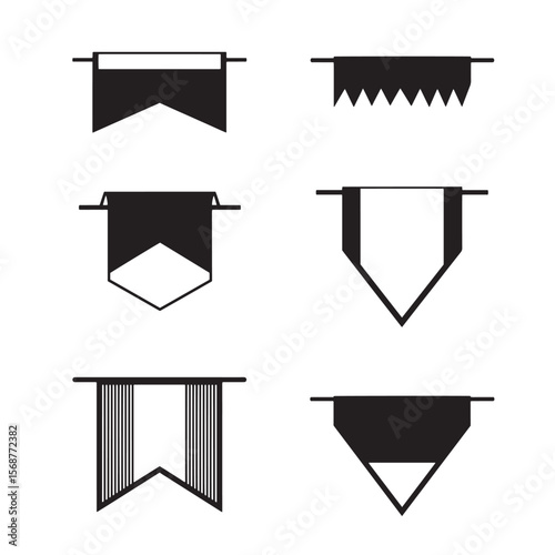 Collection of elegant black and white pennant banners perfect for decorative vintage art designs