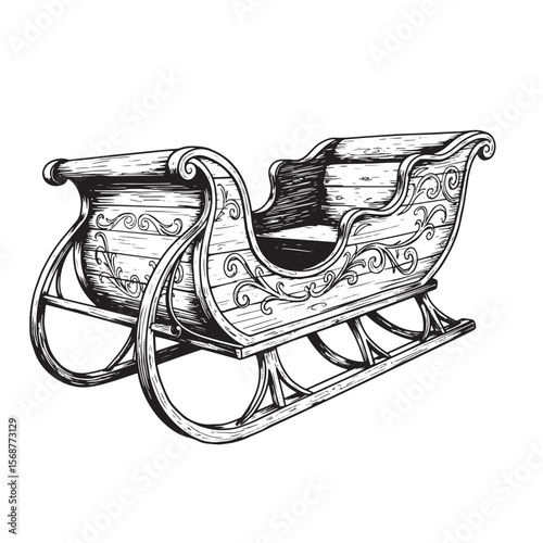 Detailed vintage art illustration of a classic christmas sleigh with ornate decorative elements