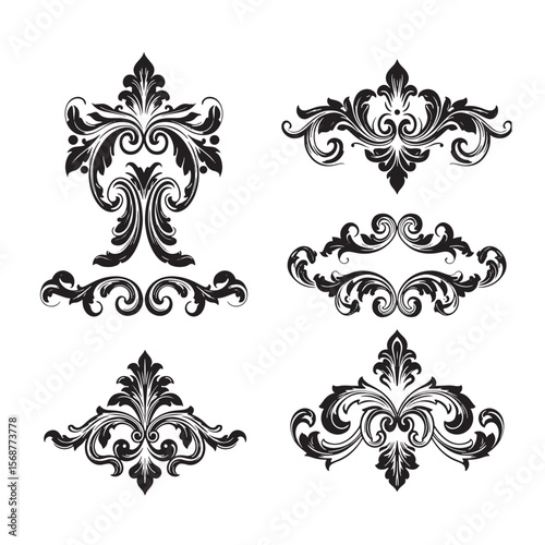 Elegant black and white vintage art ornament vector set for design decoration