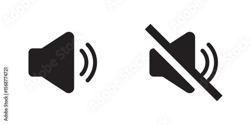 Volume icon set, Speaker volume and mute icon in circle outline. Simple sound volume and audio mute mark symbol design illustration. design eps 10