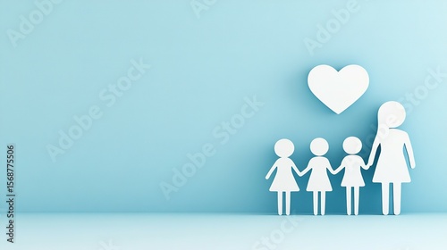 A family silhouette against a light blue background.