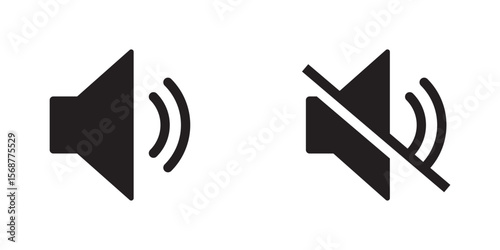 Silent and ring speaker icon set with simple and stroke style in black and white color vector . Speaker icon set. volume icon vector. loudspeaker icon vector. Mute and unmute vector design eps 10