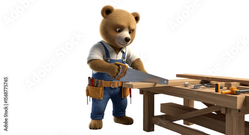 Adorable Bear Carpenter at Work: A Whimsical Woodworking Scene