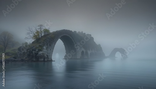 Stone Arch in Fog on Water