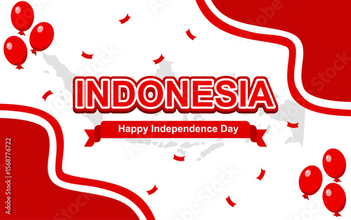Indonesian independence day design with balloons and a map.