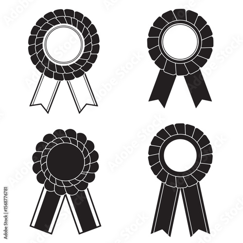 Set of four black and white award ribbons vintage art elements for achievement and recognition