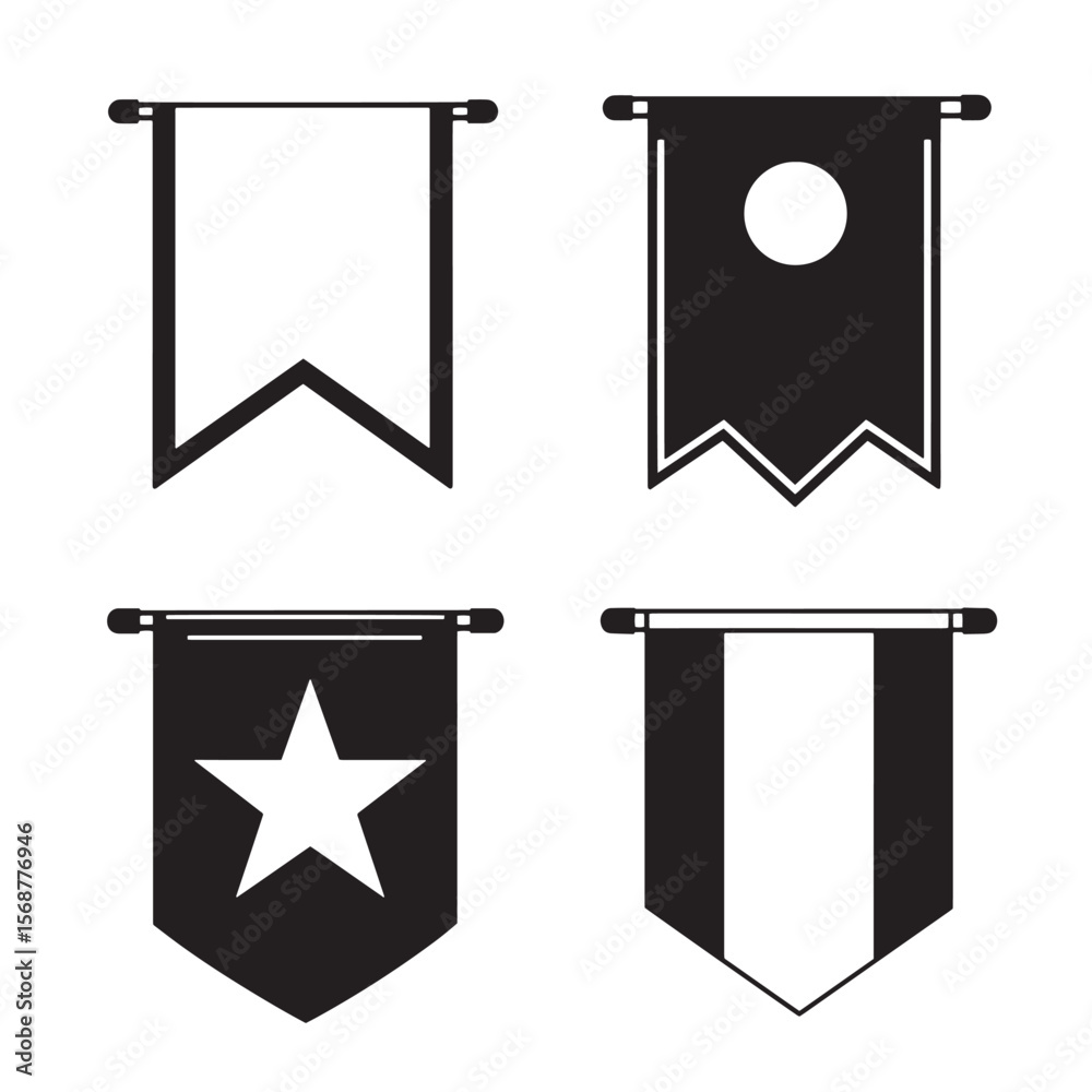 Set of four simple black and white vintage art banner designs for graphic usage and illustrations
