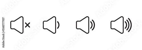 Sound volume icons set with different signal levels on white background. Аn icon that increases and reduces the sound. Speaker icon set. volume icon vector. loudspeaker icon vector.  design eps 10 