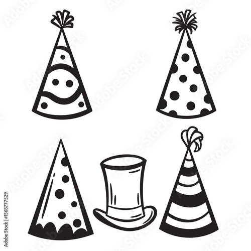 Vector illustration of a party hats and top hat in a vintage art style for celebrations