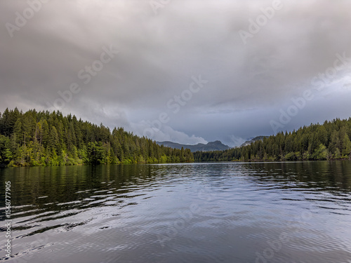 A west coast rains storm on a wild untouched lake.