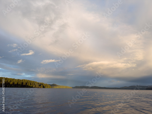 A west coast rains storm on a wild untouched lake.