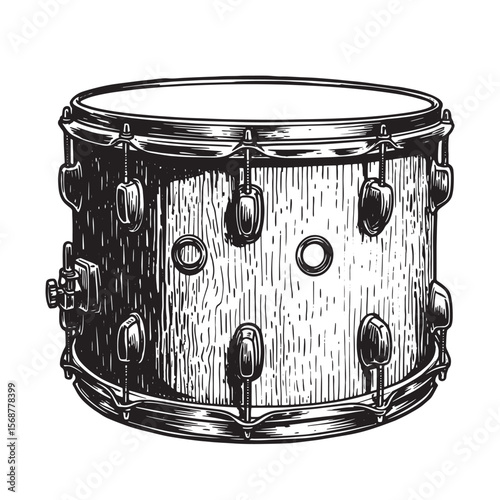Vintage art illustration of a snare drum isolated on a white background