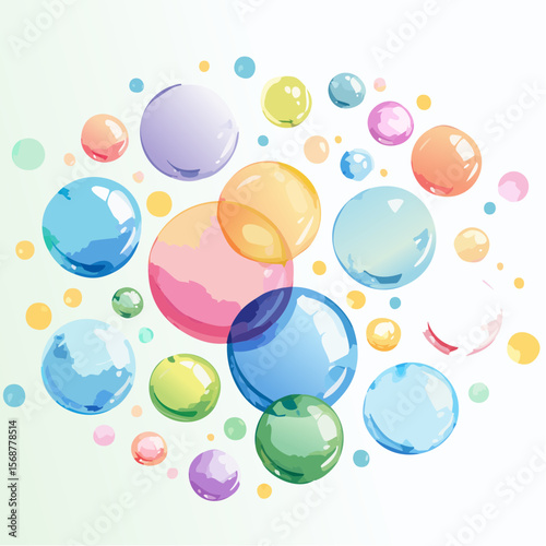 カラフルなシャボン玉　水彩画風