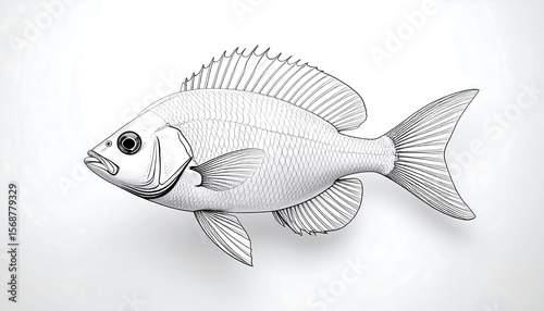 Detailed black and white fish drawing