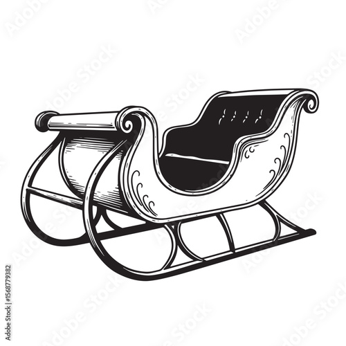 Vintage sleigh illustration for christmas and holiday decorations in classic black and white