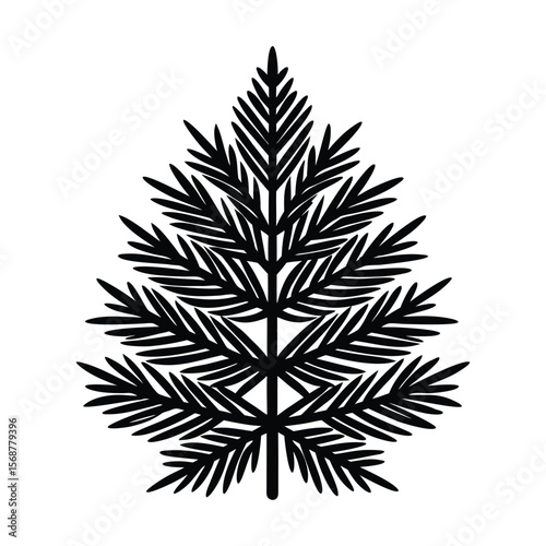 Black Silhouette Pine Branch Botanical Illustration