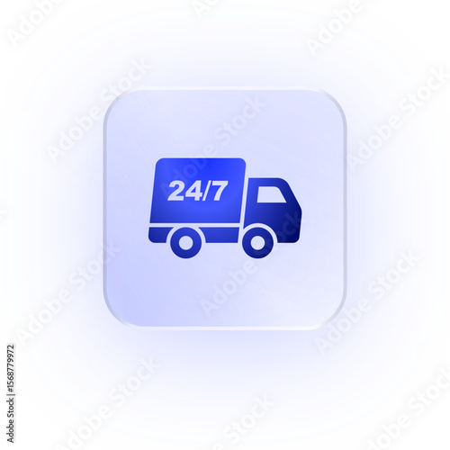 Glassmorphism Icon 24/7 Express Delivery Truck Icon Express Delivery Soft Shadow Glassmorphic 24 7 Service Shipping Icon Fast Delivery Cargo Icon Truck Icon Logistics Icon Parcel Delivery