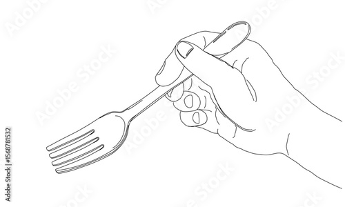 Hand holding a fork. Simple line art. Hand drawn vector illustration.
