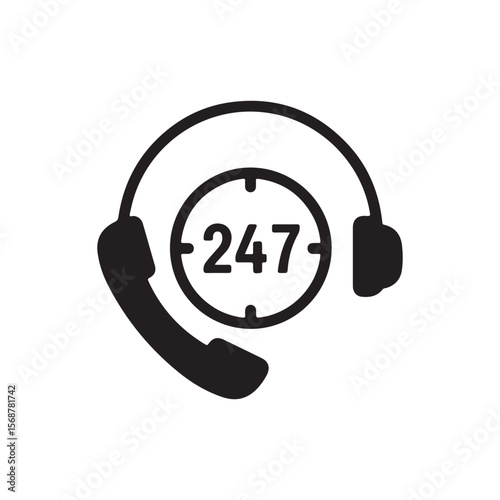 All Day Customer Support Call Center Solid Flat Vector Icon Isolated on White Background.
