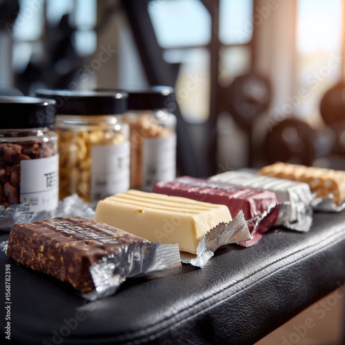 Protein snacks arrangement in gym setting