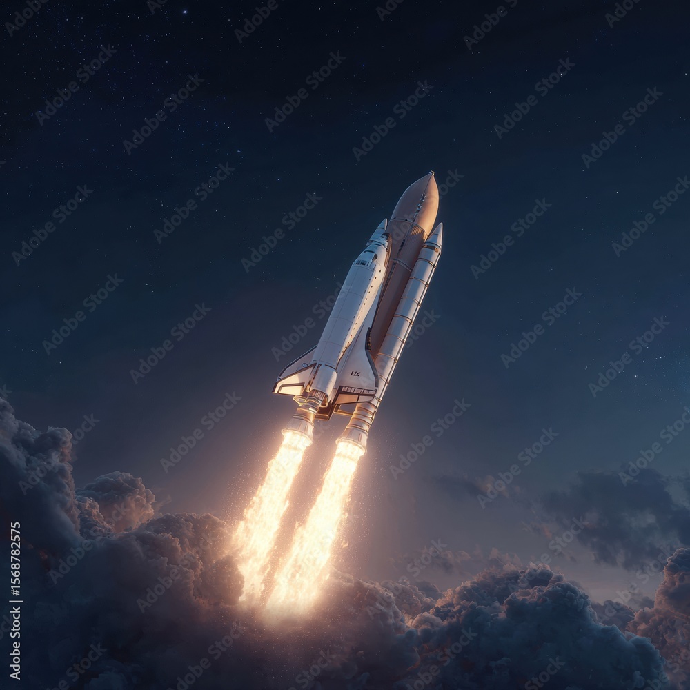 Obraz premium Rocket launch in dark sky