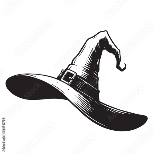 Black and white witch hat vector illustration for halloween design