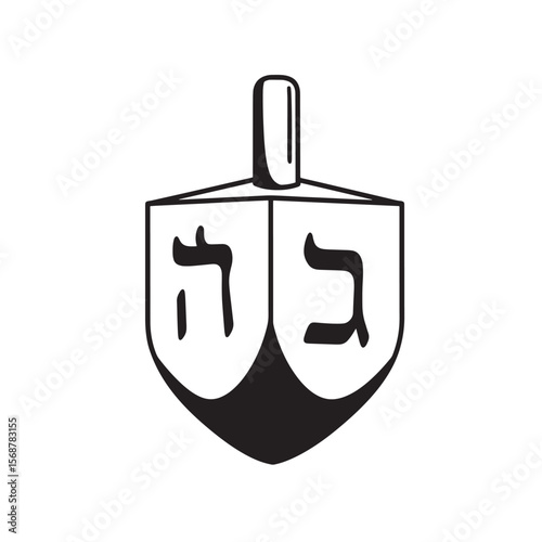 Classic black and white illustration of a dreidel a traditional jewish holiday toy vintage art
